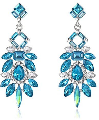 Clearine Statement-Ohrringe Art Deco Strass Marquise Smaragdschliff rechteckige geometrische für Damen Topas-Blau Silber-Ton