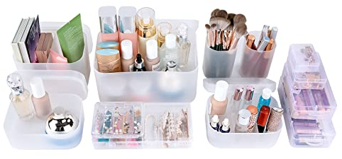 12 Stück Kosmetik Organizer, Schminktisch Zubehör Make Up Aufbewahrung Cosmetic Organizer, Make-Up Artist Muss Haben Weiß