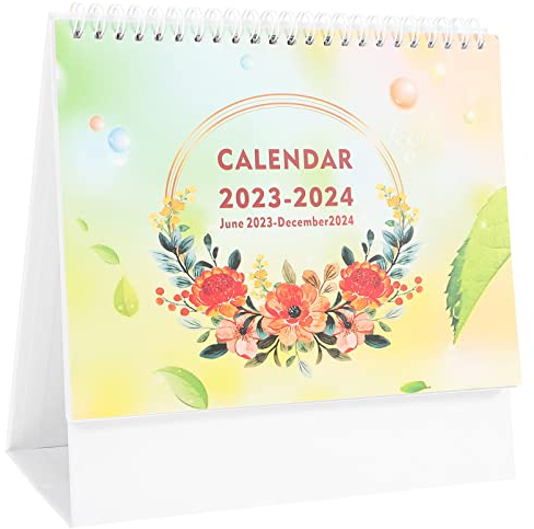 STOBOK Bürokalender 2023-2024 Tischkalender Stand-Klappkalender Mit Blumenmuster Für Zuhause Schule Bürobedarf Jul. 2023 – Dez. 2024 Desktop-Kalender