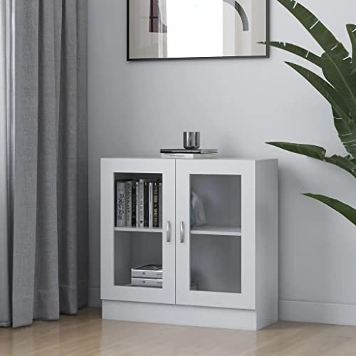 Homvdxl Floor Display Cabinet, 2-Tier Bookshelf with Glass Doors 2 Cube Shelves, Bookcase Sideboard Cabinet for Bedroom, Living Room, Kitchen, Home Office (White)
