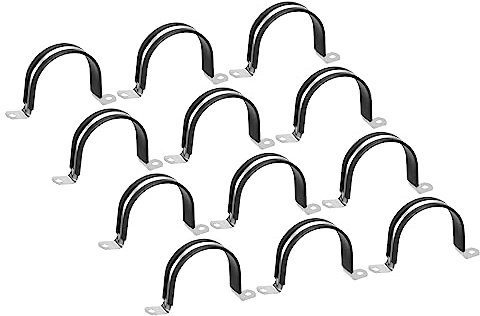 sourcing map 12Pcs 63mm(2-1/2) Cable Clamp, Rubber Pipe Strap Rubber Cushioned 304 Stainless Steel Hose Clamp U Shape Metal Clamp Tube Holder for Tube Pipe Wire
