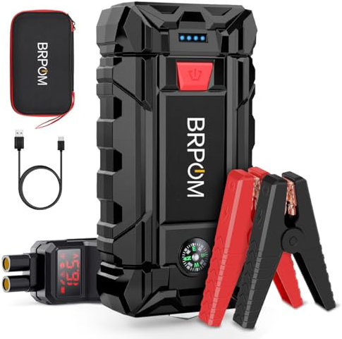 BRPOM Booster Batterie Voiture 3000A, 21800mAh Jump Starter, Démarreur de Batterie de Voiture 12V Portable (Tout Gaz ou 8.0L Diesel), avec Charge Rapide 3.0, Pinces de Sûreté Intelligentes