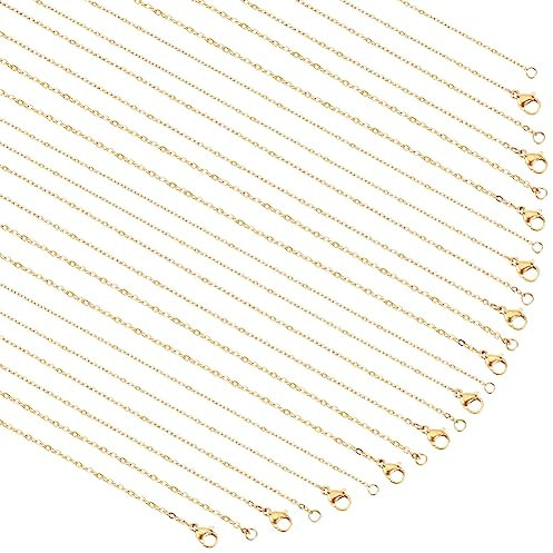 PH PandaHall 3 Sizes 18K Gold Plated Cable Chain 12pcs Long Necklace Chains Gold Necklaces, 45.7cm Necklace Chains for Women Men Charms Pendant Jewellery Gifts Making, 1/1.5/2mm Thick