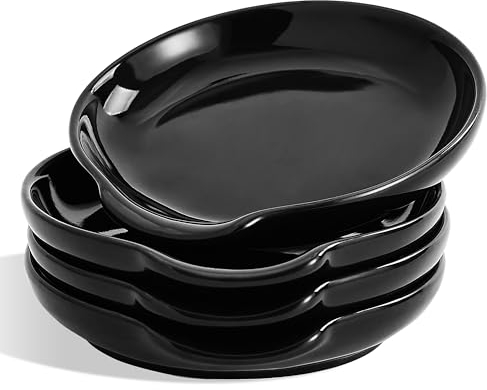 Swuut Keramik Löffel Rest Set von 4,Löffel Halter für Spatel, Zangen, Gadgets, Kaffeelöffel, Löffel Wiege für Kochplatte, Küchentheke (Schwarz x 4pcs)