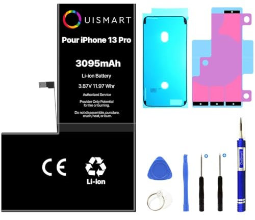OUISMART® KIT Batterie pour IPHONE (avec Kit Outils + Adhésif + Joint D'étanchéité, iPhone 13 Pro)