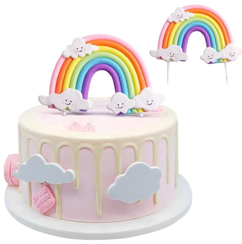 Simsky Decoración para Tartas de Cumpleaños de Arco Iris, Happy Birthday Nube Cake Topper Decorar, Suministros para Fiestas Infantiles, para Niños y Niñas, Boda, Baby Shower