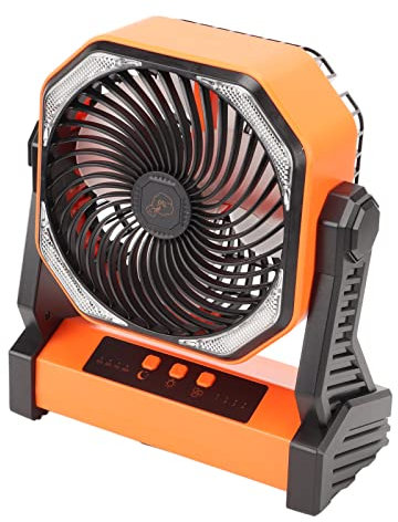 Ventilateur de Camping avec Lanterne LED, 4 Niveaux, Pivot à 270 Degrés, Grand Volume d'air, Ventilateur de Tente Extérieur Rechargeable par USB avec Crochet pour Le Camping