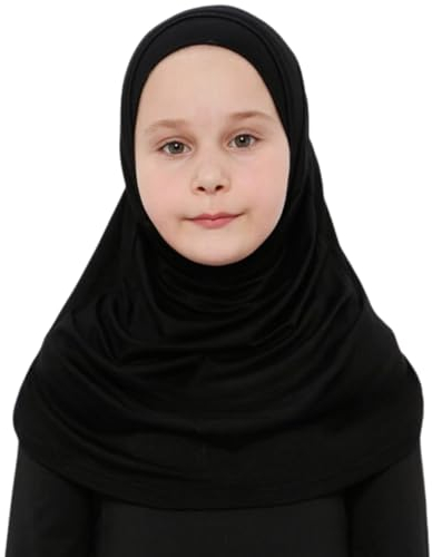 Prien Hijab Für Kinder, Türkisch Kopftuch Mädchen, Muslim Damen Schal, Viszid Tuch, Islam Kopftücher, Muslimische Frauen Khimar Abaya, Easy Kleidung, Tesettür Giyim (Schwarz)