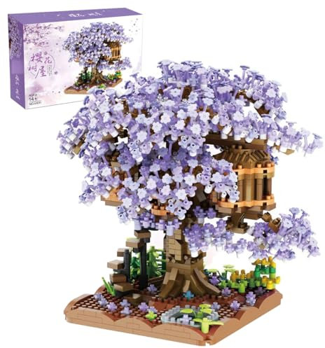 Auspcers Mini Sakura Arbre Maison Construire Bloc, 1200+PCS Ensembles Construction Bonsaï Cerisier, Ensemble de Construction Cabane dans Les Arbres, Cadeau pour Les Enfants Et Adultes(avec lumière)