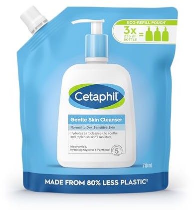 Cetaphil Gentle Skin Cleanser Eco Refill Pouch, 710ml, Face & Body Wash, for Normal to Dry Sensitive Skin, Soap Free with Niacinamide