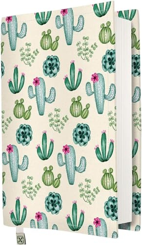 MOSSO - Custodia per libri, tessuto lavabile, impermeabile, protegge-libro per adulti, regalo per gli amanti dei libri (CACTUS - XL)