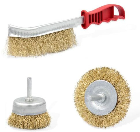Tradineur - Set de cepillos de alambre para taladro, atornillador - Cepillos de acero para madera y metal - Lijado y pulido, eliminación de óxido - 3 piezas - 24 cm, 50 y 75 mm
