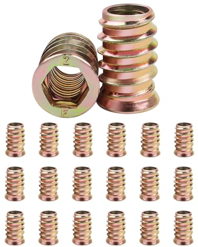 20 piezas de insertos roscados M10 (10 mm) x 25 mm para madera, tuercas hexagonales de inserción Jeboler M10 con bridas, tuerca hexagonal de acero al carbono chapado en zinc para muebles de madera