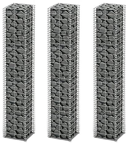 Rantry Gabion Set 3 pcs Galvanised Wire 25 x 25 x 150 cm, Gabion Baskets, Metal Gabion Cages for Stones, Garden Decor Wall Partition Set