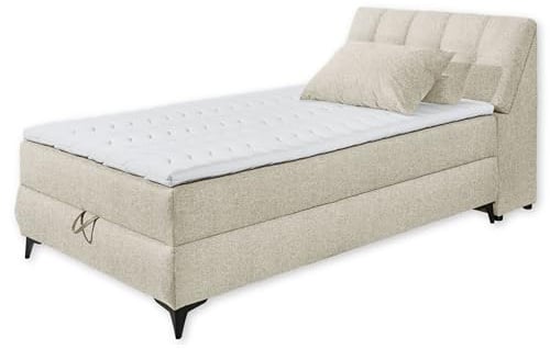 ATLANTIS 6 Boxbett 120x200 in Ivory - Bequemes Einzelbett mit Bettkasten und Kaltschaum Topper - 125 x 102 x 240 cm (B/H/T)