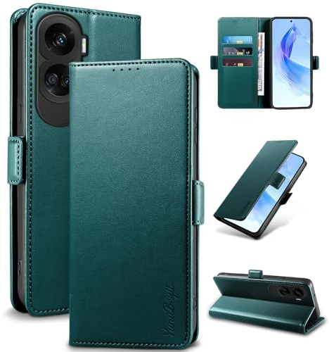 Yunubeyii Cover Libro per Honor 90 Lite 5G,Verde | Blocco RFID,Luxury PU Pelle,Portafoglio,Card Holder,Magnetic Phone Custodia,Kickstand,Protettiva,Antiurto