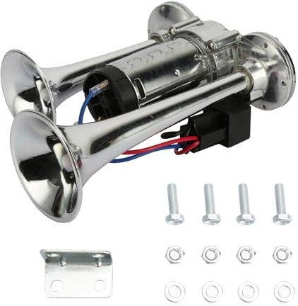12V 130DB Car Air Horns,Dual Trumpet Truck Air Horn Waterproof Air Horns Replacement Kit Automotive Accessories Universal for Vehicles Trucks Lorrys Trains Boats Cars Sliver