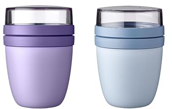 Mepal | Lunchpot Ellipse Mixed Mini | Vivid Lilac + Nordic Blue | Müslibecher to go | Unterteilung für Joghurt & Müsli | 300 ml + 120 ml | Geeignet für Gefrierschrank, Mikrowelle & Spülmaschine