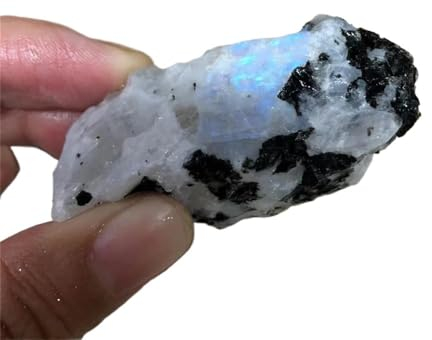 HXSCOO Natürlicher weißer Mondstein, rauer Stein, Mineralkristalle, Kies, Aquarium-Blumentopf for Buddha-Landschaftsbau, Chakra-Quarz-Edelstein-Dekor(50-80g (1-2pcs))