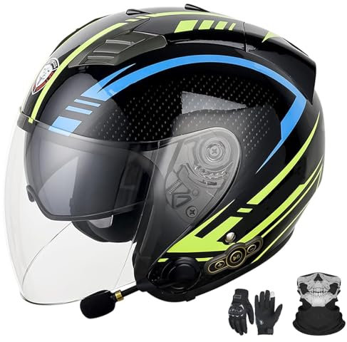 GNIUBBDB Casco Jet Bluetooth Integrato per Moto Scooter con Certificazione ECE - Doppia Visiera, Uomo/Donna F,L (59-60cm)