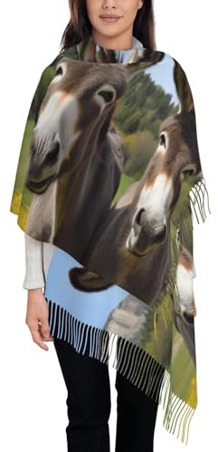 JEKYDOSD Pashmina-Schal mit süßem Esel-Druck, Quaste, weicher Kaschmir-Schal, Schwarz, Einheitsgröße