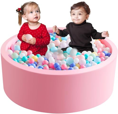 Aunekiv Bällebad für Baby ab 1 Jahr, Rundes Weiches Bällebad ohne Bälle, Schaumstoff Bällebad Kinder, 120x40 cm Bällepool Ballgruben Spielzeug für Kleinkinder, Rosa