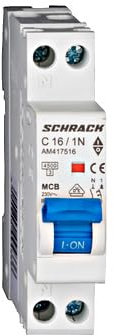 Schrack INTERRUTTORE MAGNETOTERMICO 2 POLI CURVA C 16A 4,5kA 1 MODULO