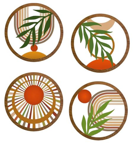 4 Pezzi Decorazioni Rotonde in Legno Artistiche da Parete, Decorazione Murale Bohemian Appendere Geometriche Rotonde Ornamenti Boho da Appendere Murali Per Decorazioni Casa Parete Agriturismo