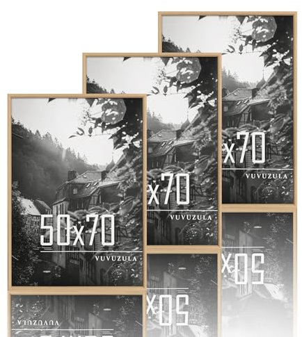 VUVUZULA Bilderrahmen 50x70cm Holz Holzrahmen Eiche 3er Set Fotorahmen MDF Rahmen Posterrahmen Natur