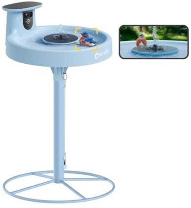 Birdfy Intelligente Vogeltränke mit Kamera, solarbetrieben, Solarbrunnen und Ständer, Dual-Linsen-Kamera für Vogelbeobachtung, automatische Aufnahme von Vogelvideos und KI-Identifizierung, ideales