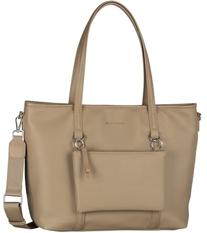 TOM TAILOR Jamila Damen Shopper Umhängetasche Reißverschluss Groß Beige