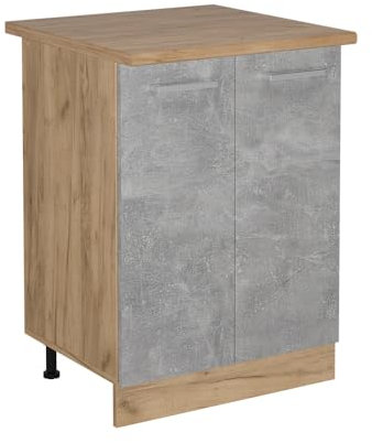 Vicco Küchenunterschrank R-Line, Küchenkommode, Beton, 60 cm, AP Eiche