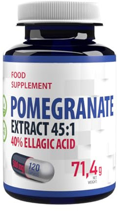 Estratto di melograno (pomegranato) equivalente 22,500mg (500mg di estratto 45:1) 120 capsule vegane, 45% di acido ellagico, testato in laboratorio, integratori alimentari