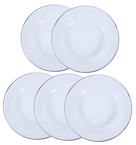 Veemoon 5pcs Vintage Enamel Serving Plates Round Hot Pot Dishes for Home Gatherings Easy to Clean Appetizer Trays for Snacks and Meals