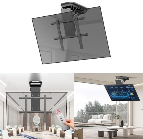CuKLARYi 50-90 Inch Motorized Tv Mount - 0-85° Flip Down Tv Wall Mount Motorized Ceiling Tv Mount, Hidden Drop Down Tv Lift, Monitor Bracket, Remote Control Electric Mounting Bracket