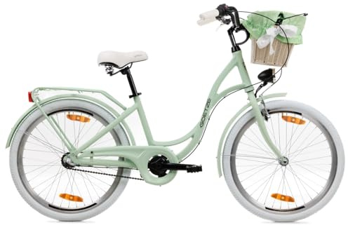 Goetze Style 24 Zoll Kinderfahrrad, 14 Zoll ALU Rahmen, 3-Gang Nabenschaltung, Rücktritt- und V-Bremse, LED-Beleuchtung, Rattan Korb, Gepäckträger, Schutzbleche, Komfortsattel, Seitenständer!