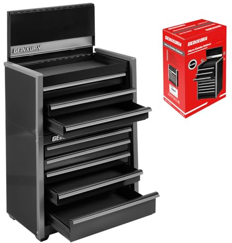 Geinxurn Mini Tool Box 3 Drawer Micro Top Chest and 5 Drawer Micro Roll Cab with Magnetic Locking Stackable Portable Hand Carry Tool Cases for Tools Storage (Black)