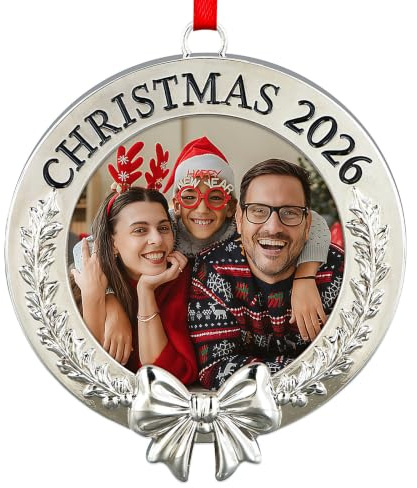 FaCraft 2025 Christmas Ornament Picture Frame - Metal Personalized Photo Frame Ornaments for Christmas Tree Decorations Xmas Gift for Women Men Family Friend Baby Girls Winter Decor Holiday Keepsake