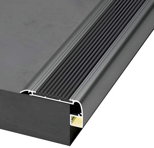 Profilé d'escalier en aluminium avec canal LED, nez de marche antidérapant en forme de L pour marches intérieures et extérieures, longueur 100/134 cm(Black,100cm/39 In)