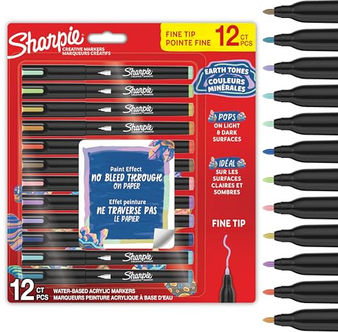 Sharpie Creative Marker Acryl-Farbstifte | Wasserbasierte Farbmarker mit Feiner Spitze | Bastel- & Künstlerbedarf | Erdtöne | 12 Stück