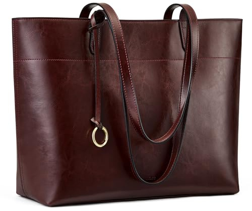 Kattee Handtasche Damen groß aus Echtem Leder, Shopper Tasche Damen für Laptop & Tablet, Tote Bag Handgefertigte mit Reißverschluss, ideal für Arbeit, Reisen & Alltag