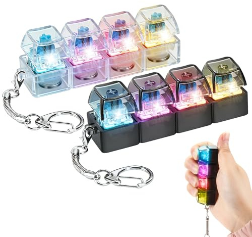 Tastatur Fidget Tastatur Schlüsselanhänger mit Bunter LED Licht 4-Tasten | Tastatur Anhänger, Fingertastatur Stressabbau Erwachsene Clicker Fidget Spielzeug (1*weiß + 1*schwarz)