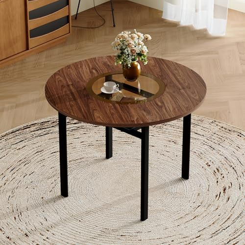 STAPERFO Mesa de comedor redonda de 100 cm – Mesa de cristal moderna y mesa de cocina para 2 – 4 personas con tapa de cristal gris marrón, estructura de metal resistente y estante de cristal, ahorra