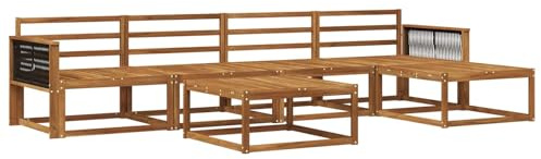 vidaXL Outdoor-Sofagarnitur 6 pcs Natur Massivholz Akazie, Patio-Lounge-Set, modernes Outdoor-Sofa, wetterfestes Gartenmöbel, Akazienholz