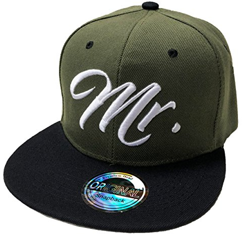 JameStyle26 Mr. & Mrs. Snapback Set USA Cap Kappe Basecap Mütze Trucker Cappy Kult (Mr. Oliv)