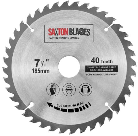 Saxton TCT Lame de scie à bois circulaire 185 mm x 40 dents pour scie Evolution Rage – Bague de réduction de 25,4 mm incluse