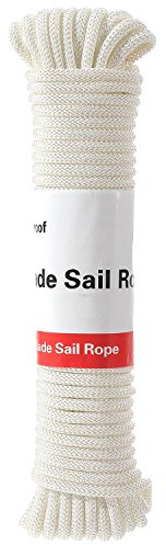 DIIG Sun Shade Sail Rope, Outdoor 50 Feet Diamond Solid Straps Braid Polyester Line - 1/4” All Purpose Tie-Down Ropes for Garden, Patio, Camping, Sailing & Flag Flying (White)