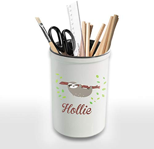 Active Decor PERSONALISED ceramic pencil pot/holder any custom name, a Bespoke Made printed pencil pot, Cute Sloth Design