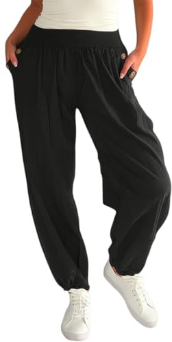 Mississhop Damen leichte einfarbige Hose Sommerhose Haremshose Ballonhose Pluderhose Pumphose Aladinhose Sommer Uni Baggy Pants