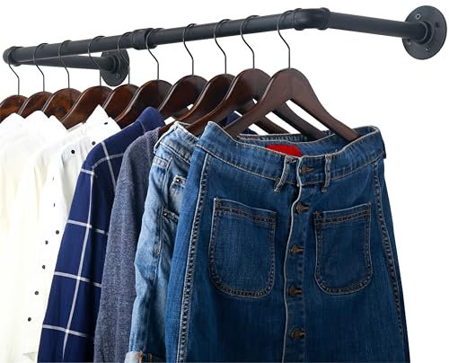 WEBI Wall Mounted Clothes Rail,Clothing Rack Wall Mount,81cm Industrial Pipe Clothes Rack for Hanging,Heavy Duty Garment Rack Bar Retail Display Clothes Rod for Closet,Laundry Room,Black